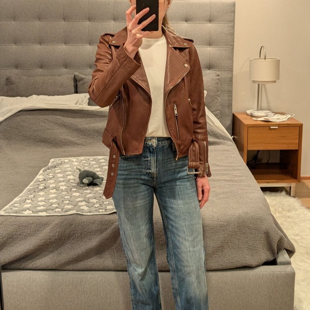 NWT All Saints Balfern Leather Jacket Sahara Brown 2